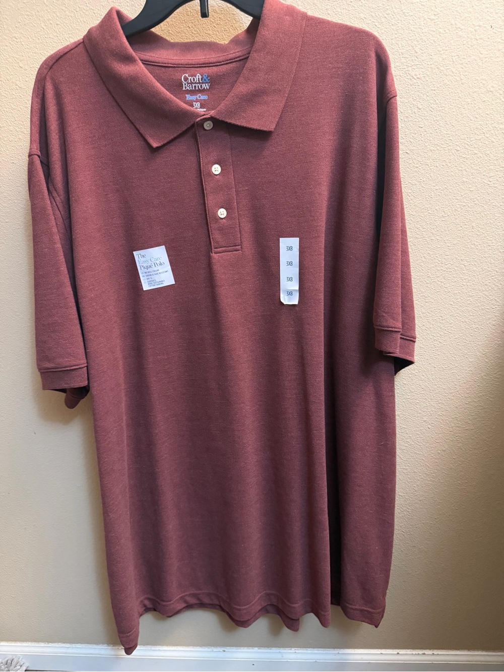 NEW! CROFT & BARROW Men’s Polo 3XB Burgundy Wrinkle Free Sustainable Big Tall